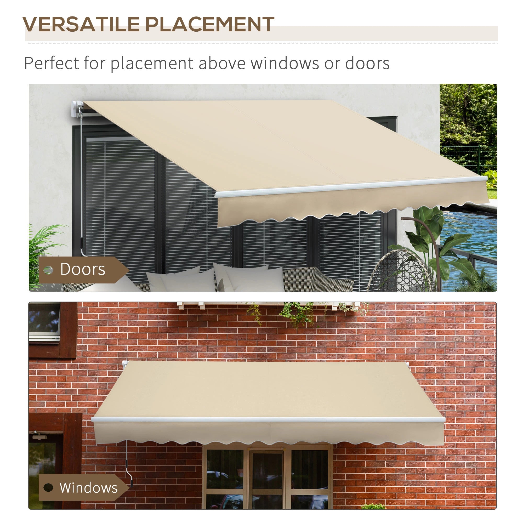 12' x 8' Retractable Patio Awning, Manual Crank Handle, UV Water-Resistant, Cream Patio Awnings at Gallery Canada