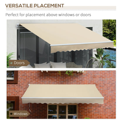 12' x 8' Retractable Patio Awning, Manual Crank Handle, UV Water-Resistant, Cream Patio Awnings at Gallery Canada