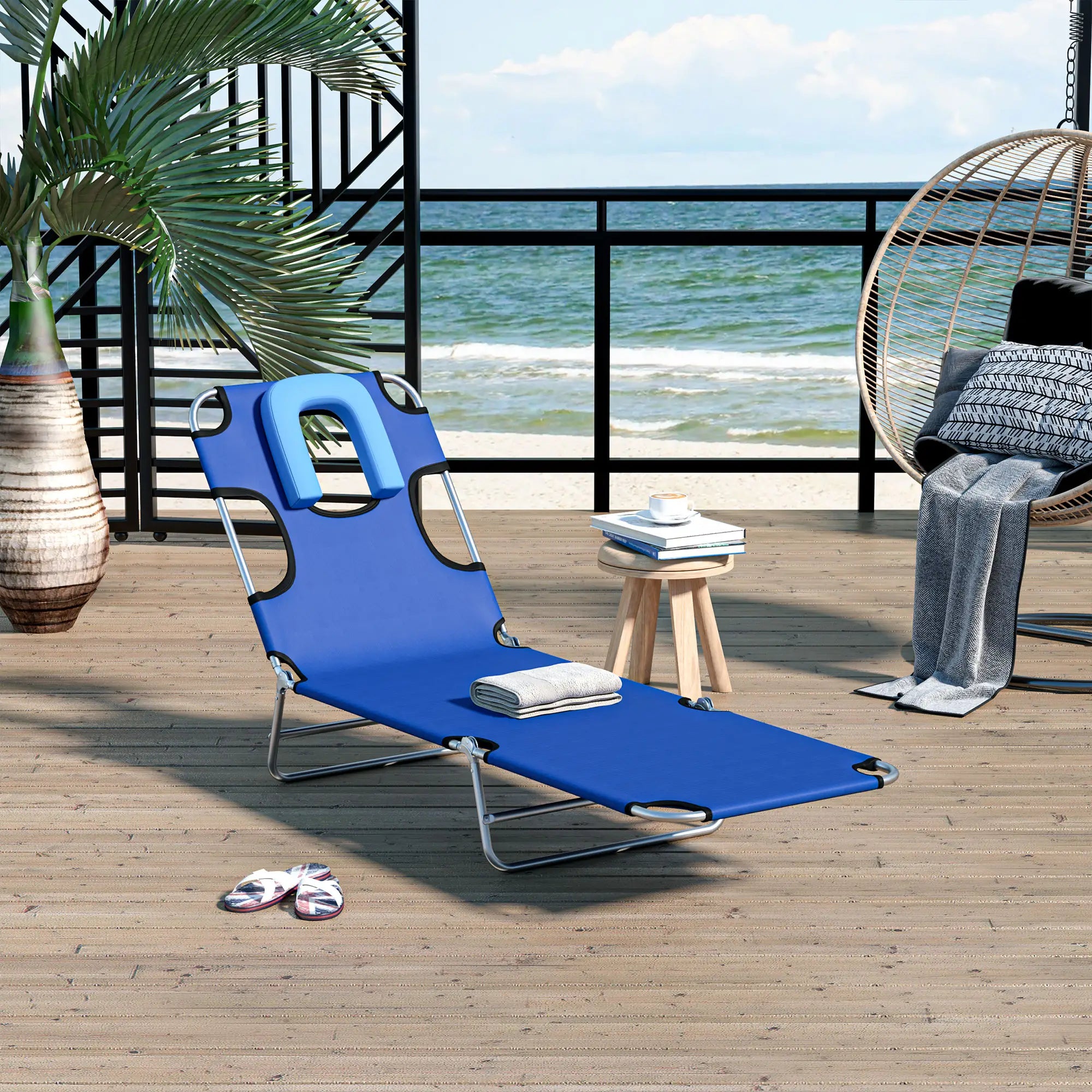 Outdoor Lounge Chair, Adjustable Folding Chaise, Tanning Chair, Blue Lounger Chairs at Gallery Canada