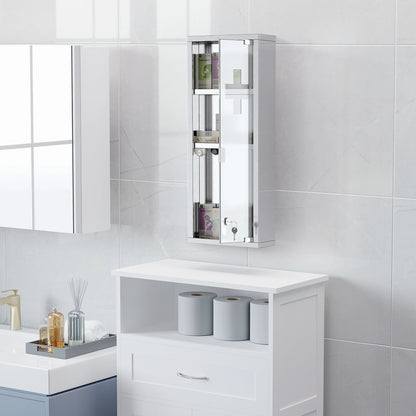 Wall Mount Medicine Cabinet, 3 Tier Shelves, Stainless Steel Frame, Glass Door, Lockable, 8" x 23", Silver Mirror Medicine Cabinets at Gallery Canada