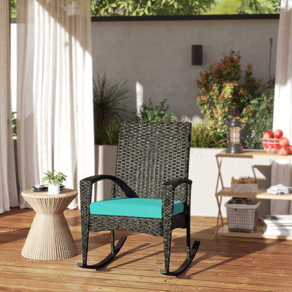 Outdoor Rocking Chair, Removable Cushion, High Back Armrests, Turquoise Outdoor Rocking Chairs at Gallery Canada