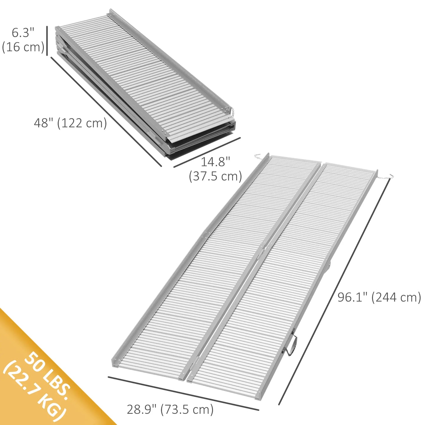 8' Foldable Handicap Ramp, Aluminum Wheelchair Ramp, Textured Threshold, Silver Knee Walker & Wheelchair Ramps at Gallery Canada