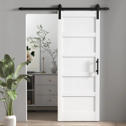 32x84 Sliding Barn Door with Hardware Kit, Shaker Style, White Wood Grain, White Door Hardware at Gallery Canada
