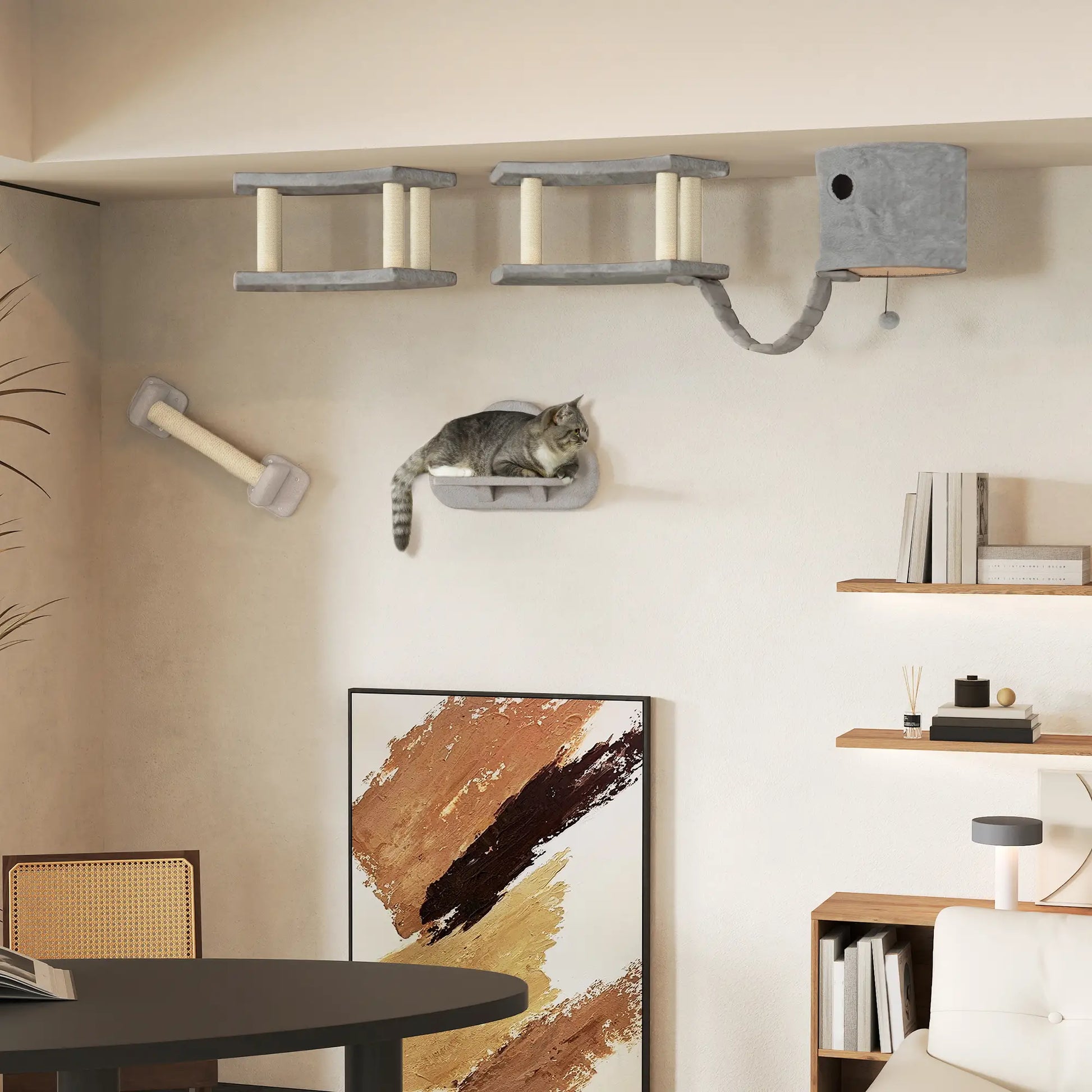 Wall Mounted Cat Shelves, Scratching Post, Ladder, Condo, Light Grey Cat Climbing Wall at Gallery Canada
