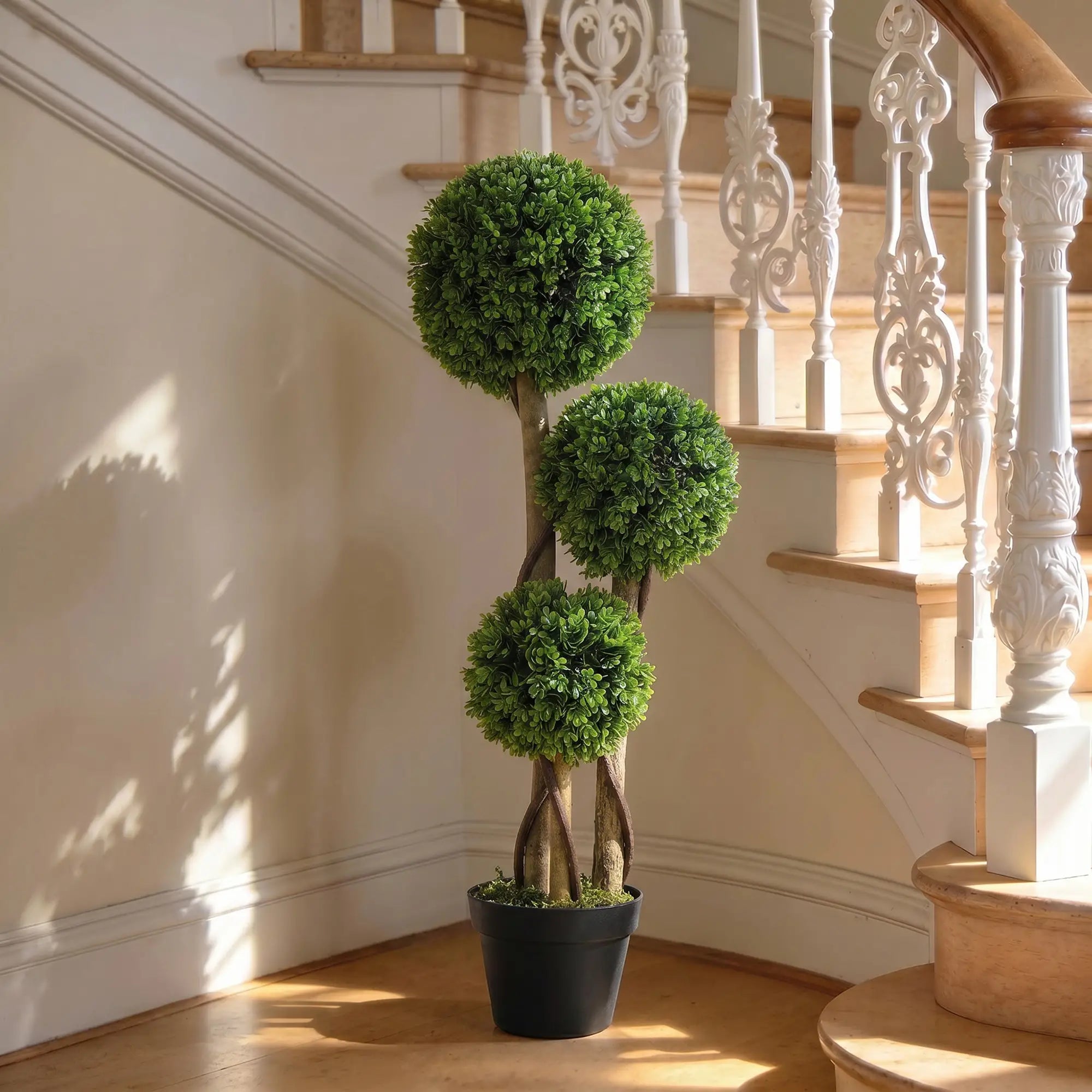 3FT Artificial Boxwood Topiary Tree, Triple Ball, Indoor Outdoor, Green Artificial Trees at Gallery Canada
