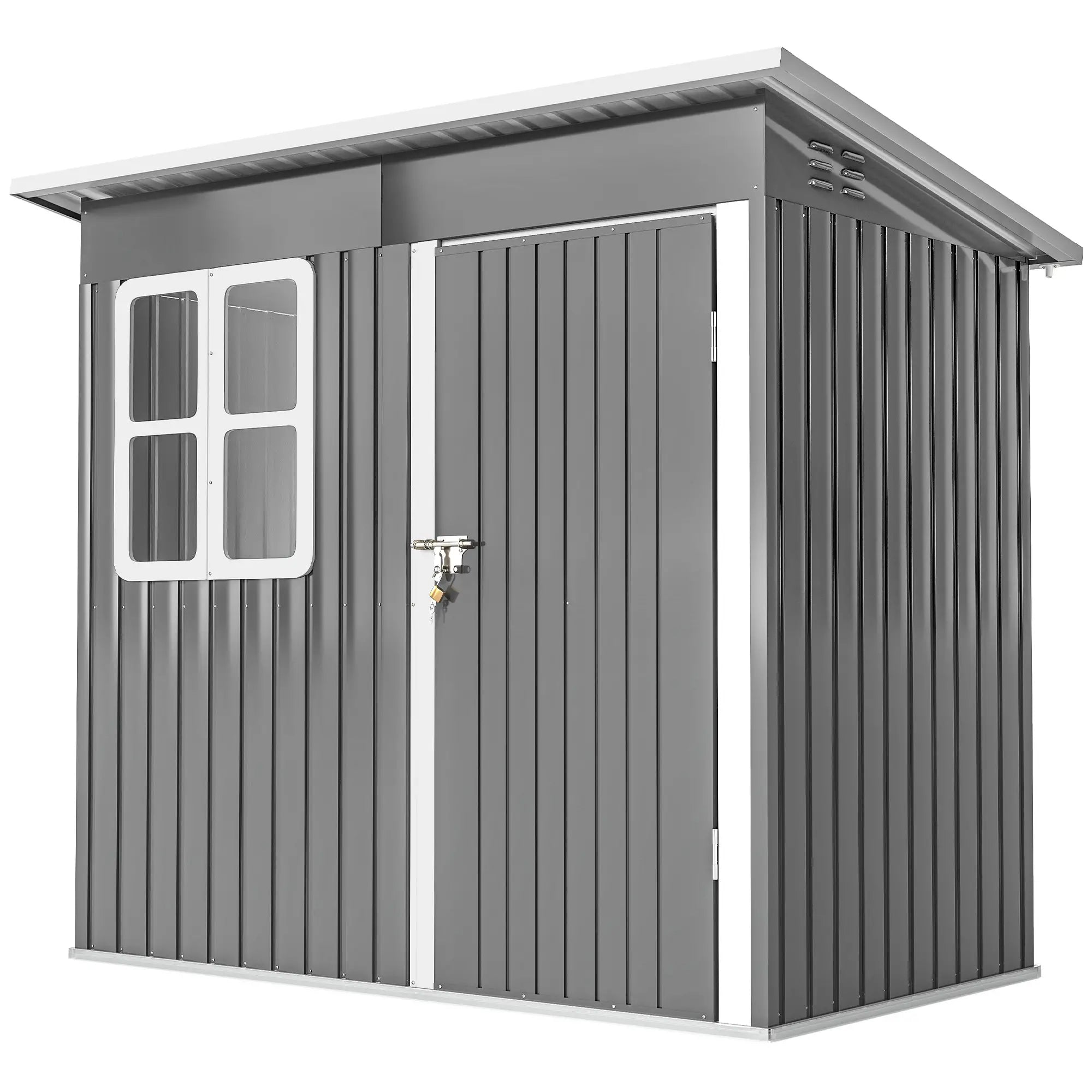 7' x 4' Galvanised Steel Outdoor Storage Shed, Window, Lockable Door, Dark Grey Sheds Dark Grey at Gallery Canada