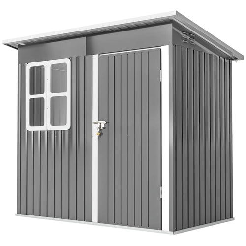 7' x 4' Galvanised Steel Outdoor Storage Shed, Window, Lockable Door, Dark Grey