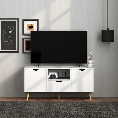 TV Stand for 50" TV, Storage with Shelf, Drawer, 2 Cabinets, White TV Stands at Gallery Canada