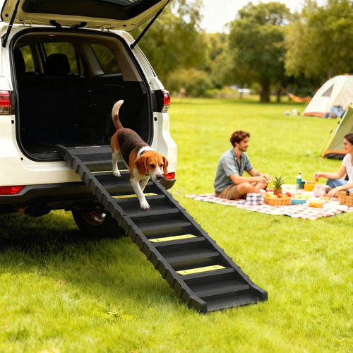 Foldable Dog Ramp With Anti-Slip Steps, Pet Stairs For Senior Pets, Black