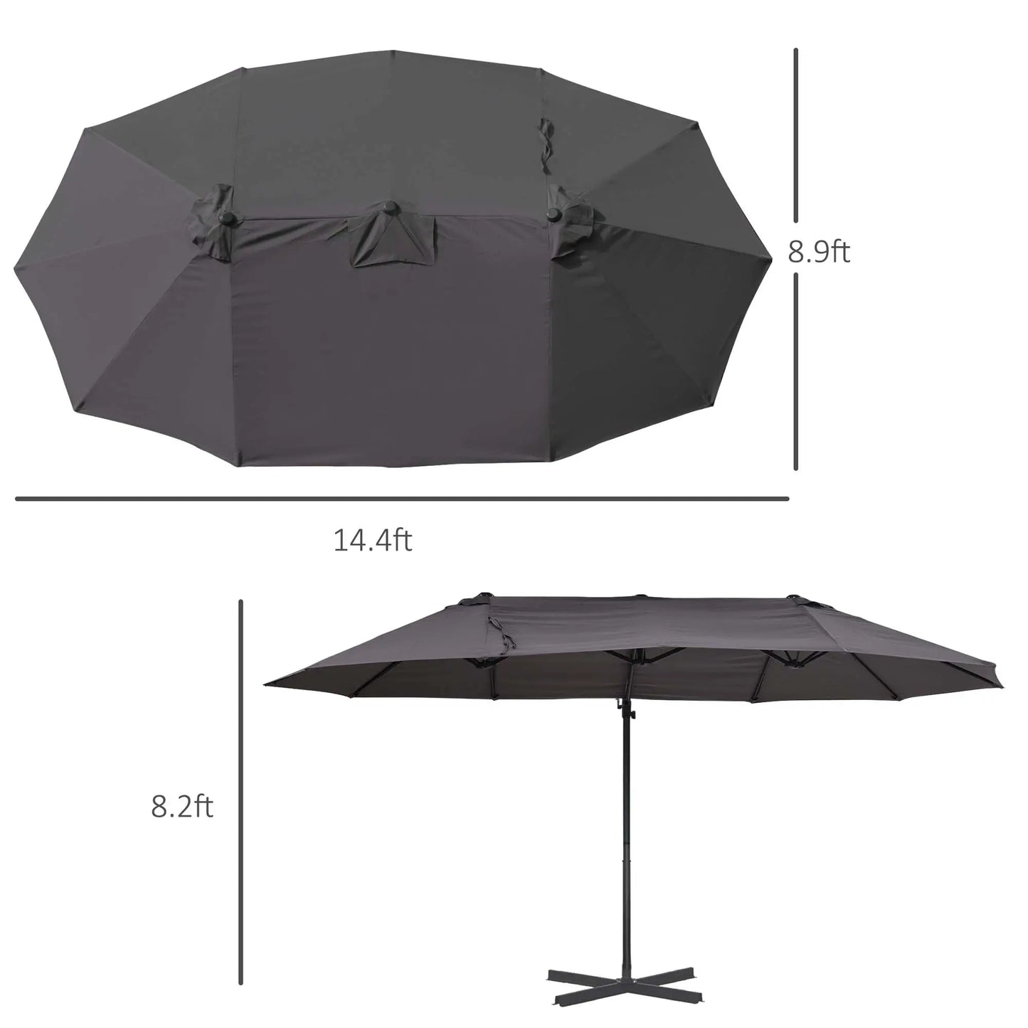 Outdoor Cantilever Umbrella, Twin Canopy Sunshade, Lift Crank, Grey Cantilever Umbrellas at Gallery Canada