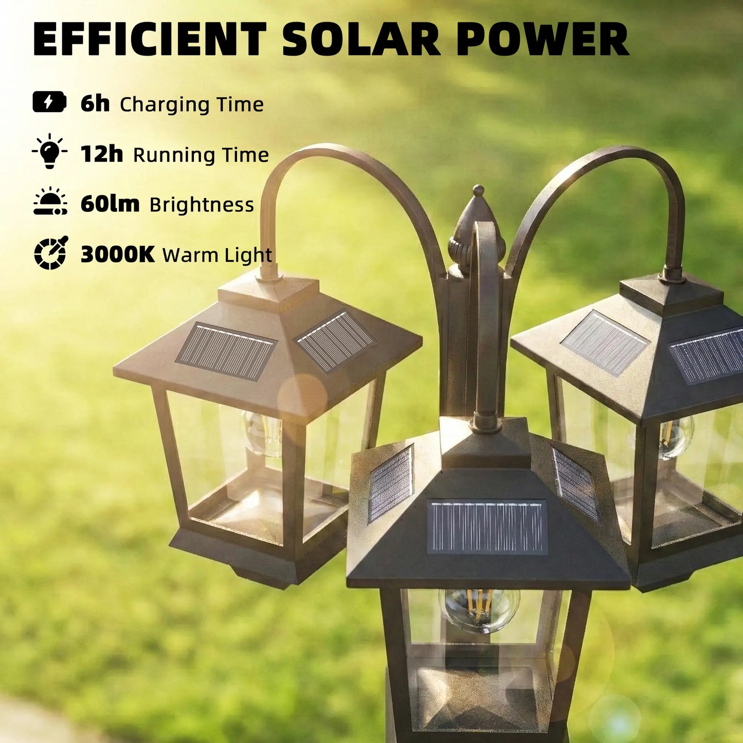 74" 3-Head Solar Lamp Post Light, Waterproof LED, Automatic Dusk-to-Dawn Sensor Solar Post Lamps at Gallery Canada