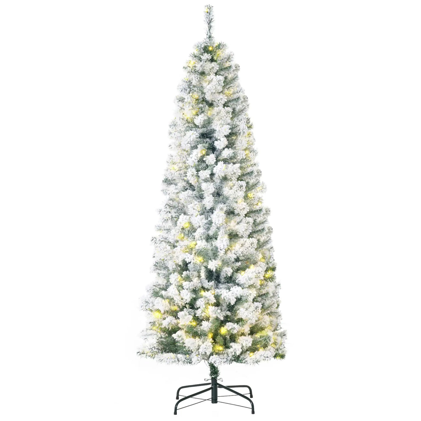 6ft Prelit Snow Flocked Pencil Christmas Tree, Warm White LED, Green Pre Lit Christmas Trees Green, White at Gallery Canada