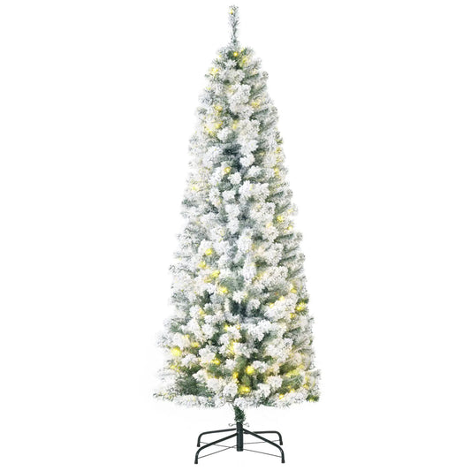 6ft Prelit Snow Flocked Pencil Christmas Tree, Warm White LED, Green Pre Lit Christmas Trees Green, White at Gallery Canada