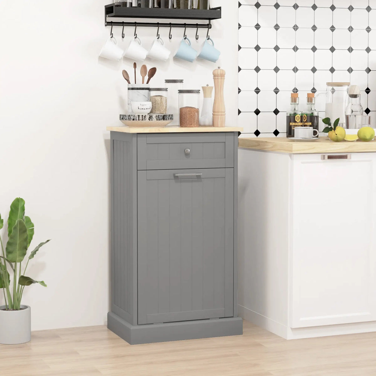 Kitchen Tilt Out Trash Bin Cabinet, Free Standing, Grey Storage Cabinets at Gallery Canada