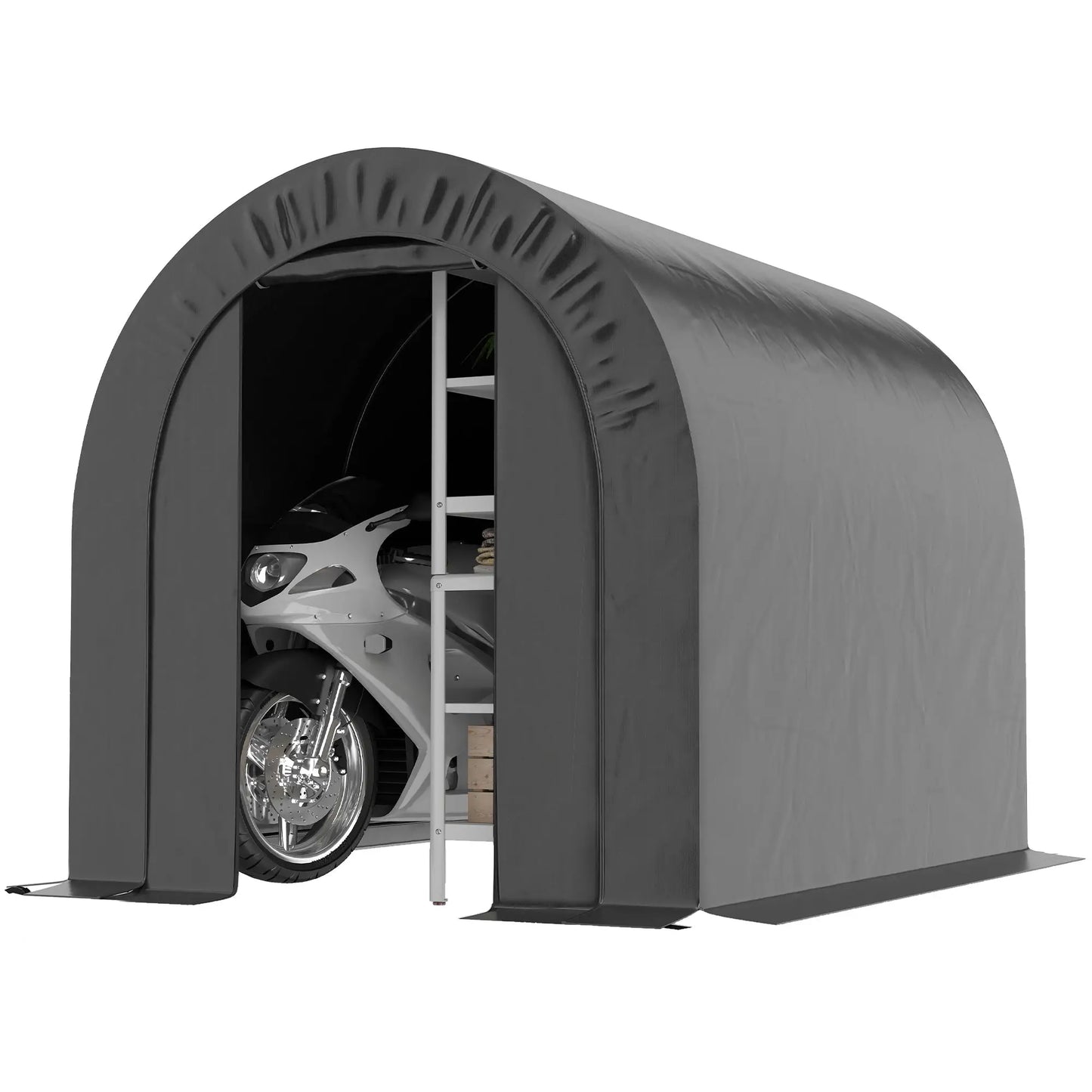 6' x 8' Outdoor Storage Shed, Heavy Duty Galvanized Steel, Black Car Shelters at Gallery Canada