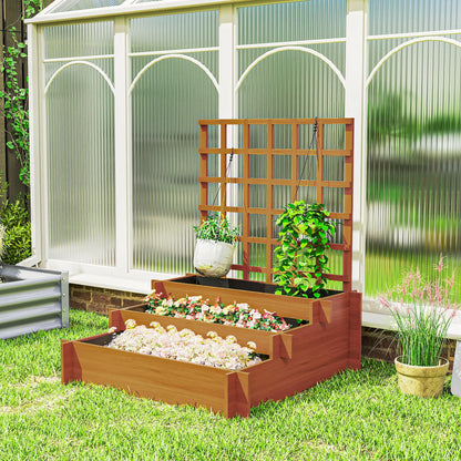 Wooden Elevated Planter Box with Trellis, 3 Tier Raised Garden Bed, Brown Raised Garden Beds at Gallery Canada