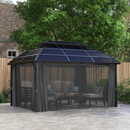 13' x 10' Patio Gazebo, Double Roof, With Curtains, Black