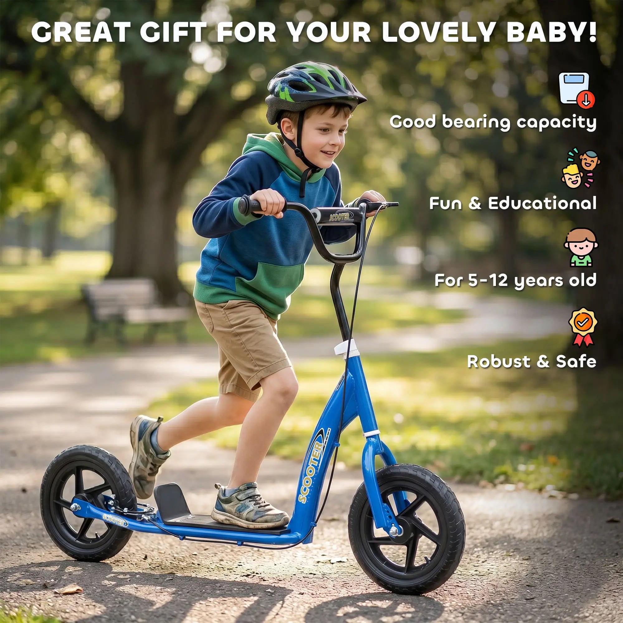 Kids Scooter Bike, 12'' Tire, for 5-12 Year Old, Blue Scooters at Gallery Canada