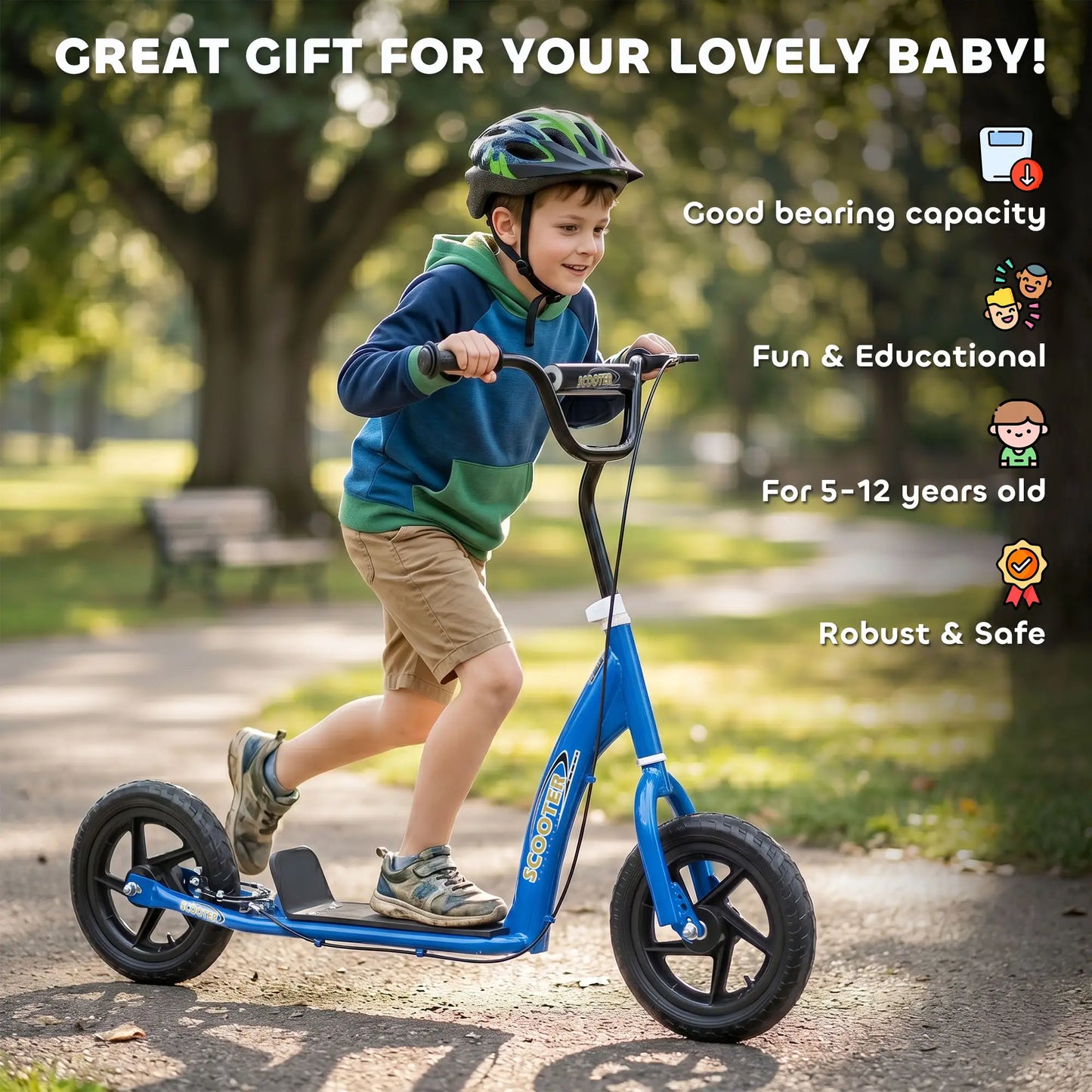 Kids Scooter Bike, 12'' Tire, for 5-12 Year Old, Blue Scooters at Gallery Canada