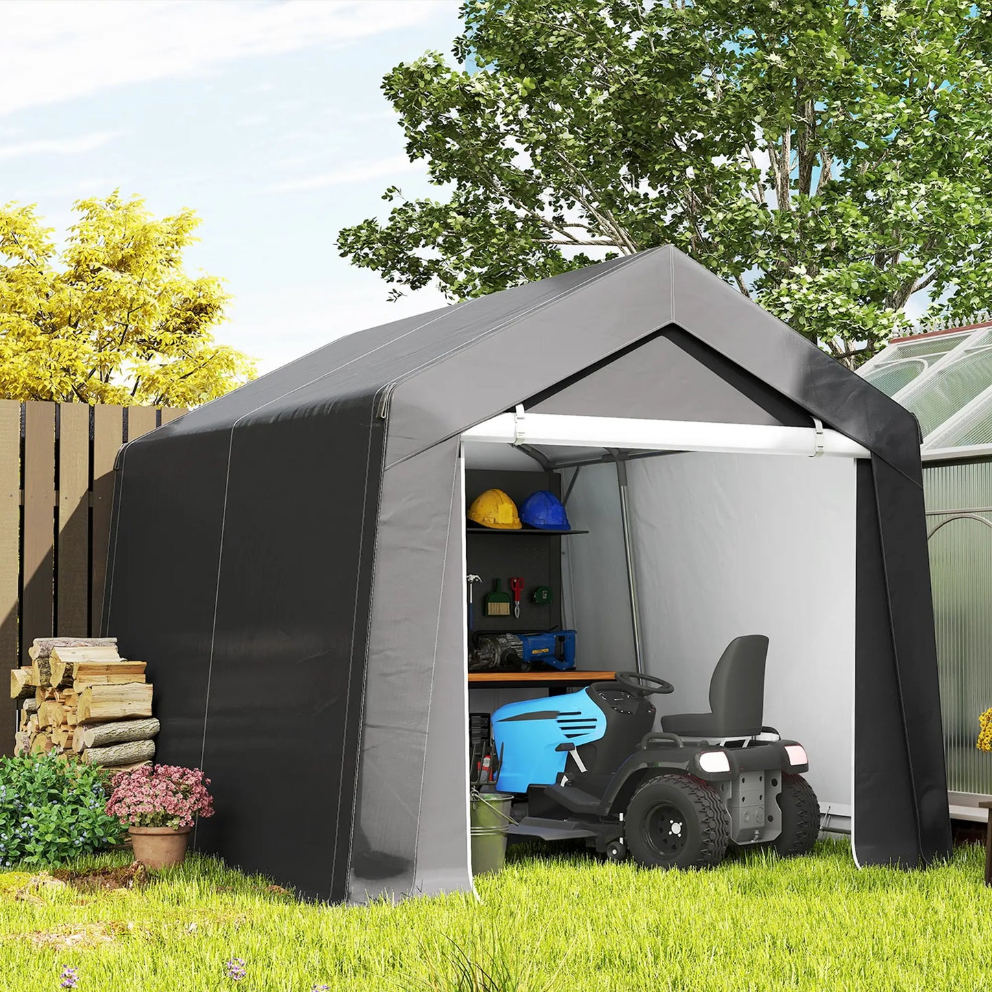 10' x 10' Outdoor Storage Shed, Portable Garage, Dark Grey