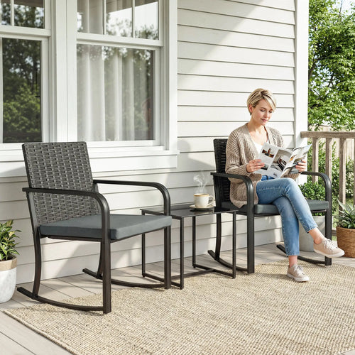3-Piece Rocking Bistro Set, Outdoor Patio Furniture, Grey