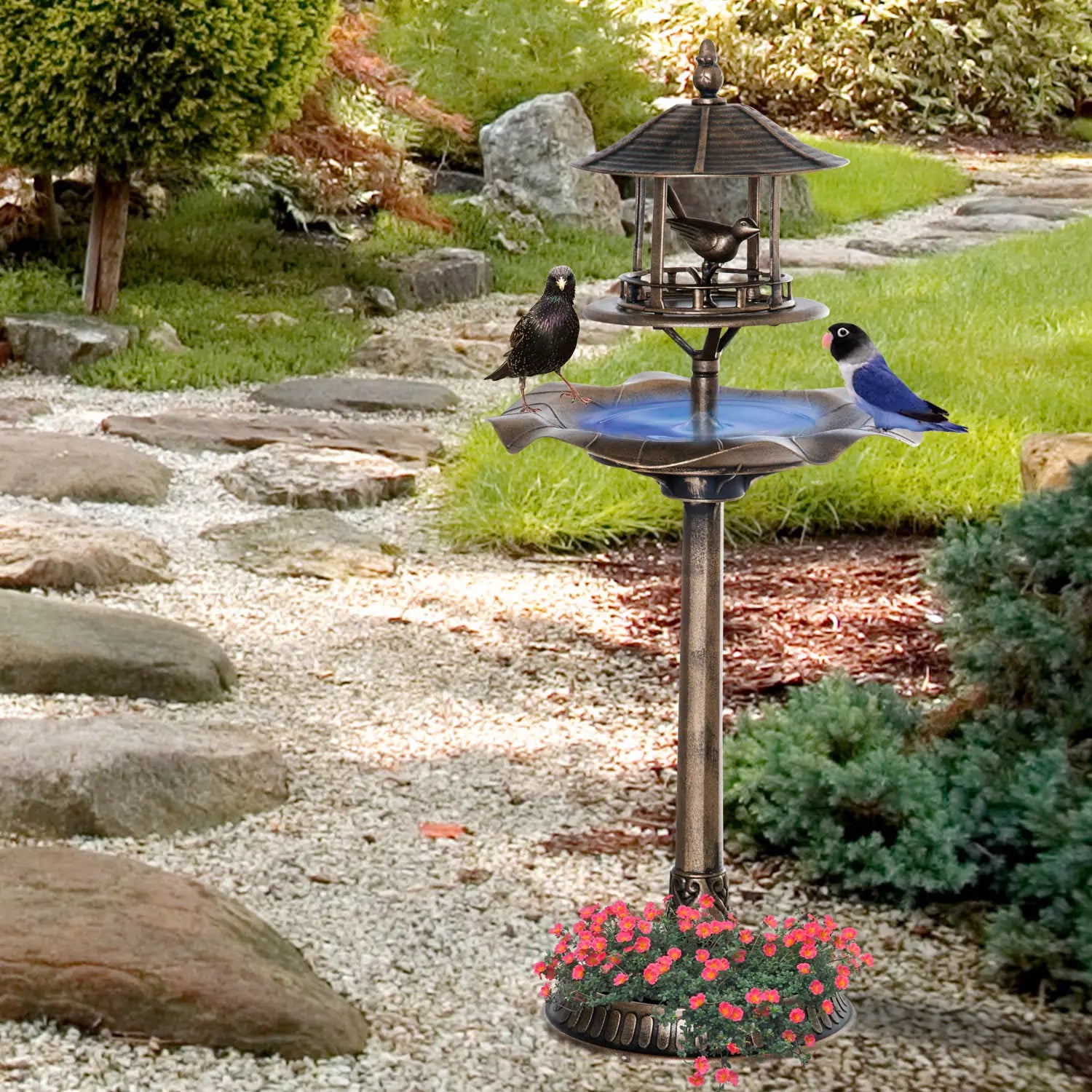 3-in-1 Garden Bird Bath Bowl, Large Water Basin, Gold Garden Decor at Gallery Canada