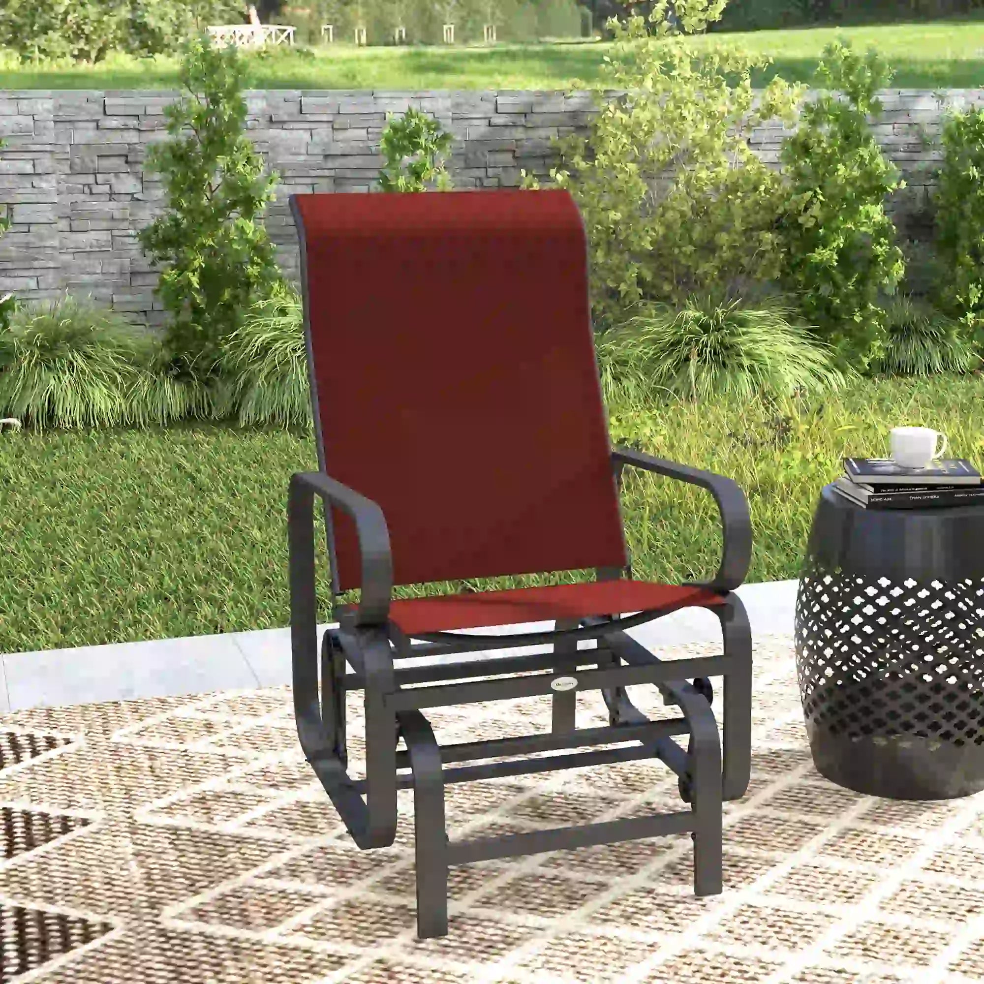 Outdoor Glider Chair, Breathable Mesh Fabric, Patio Garden Seat, Wine Red Outdoor Gliders at Gallery Canada