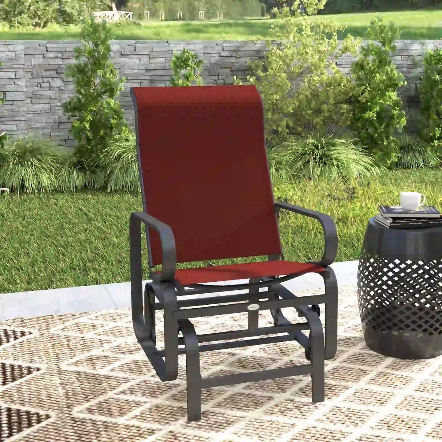Outdoor Glider Chair, Breathable Mesh Fabric, Patio Garden Seat, Wine Red Outdoor Gliders at Gallery Canada