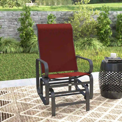 Outdoor Glider Chair, Breathable Mesh Fabric, Patio Garden Seat, Wine Red Outdoor Gliders at Gallery Canada