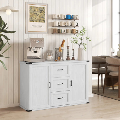 Sideboard With 3 Drawers, 2 Doors, 47" Buffet Cabinet, White Wood Grain, White Storage Cabinets at Gallery Canada