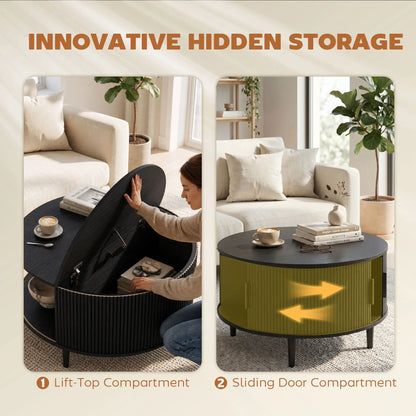 31.5" Black Round Coffee Table with Storage, Flip-Top, Black Coffee Tables at Gallery Canada