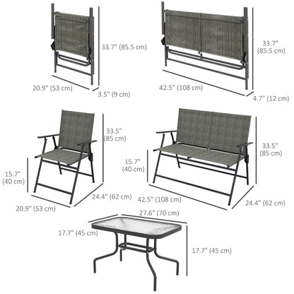 Outdoor 4-Piece Patio Set, 2 Foldable Armchairs, Loveseat, Glass Table, Brown Patio Furniture Sets at Gallery Canada