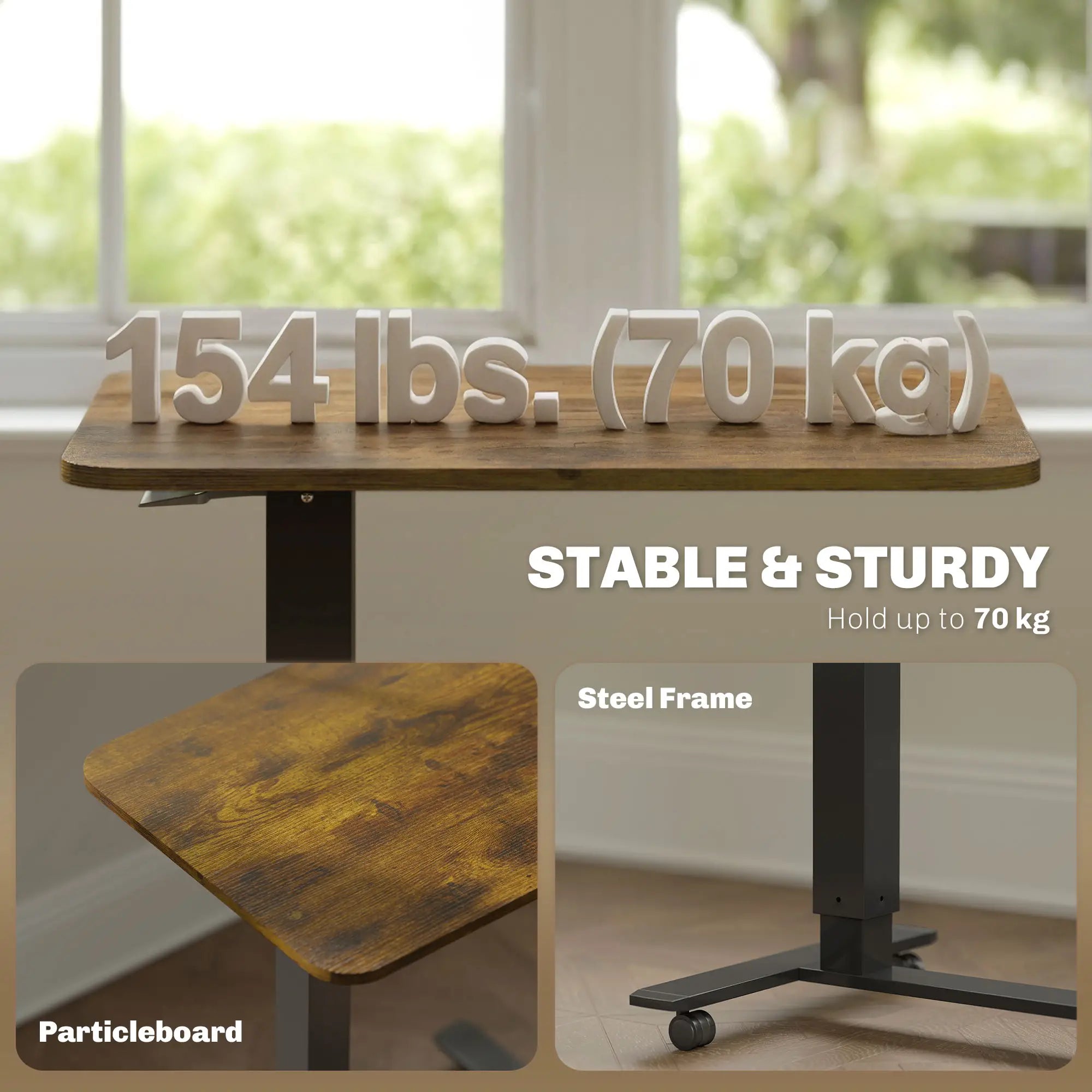 Pneumatic Standing Desk, Adjustable Height, 43 Inch, Rustic Brown Office Desks & Work Stations at Gallery Canada