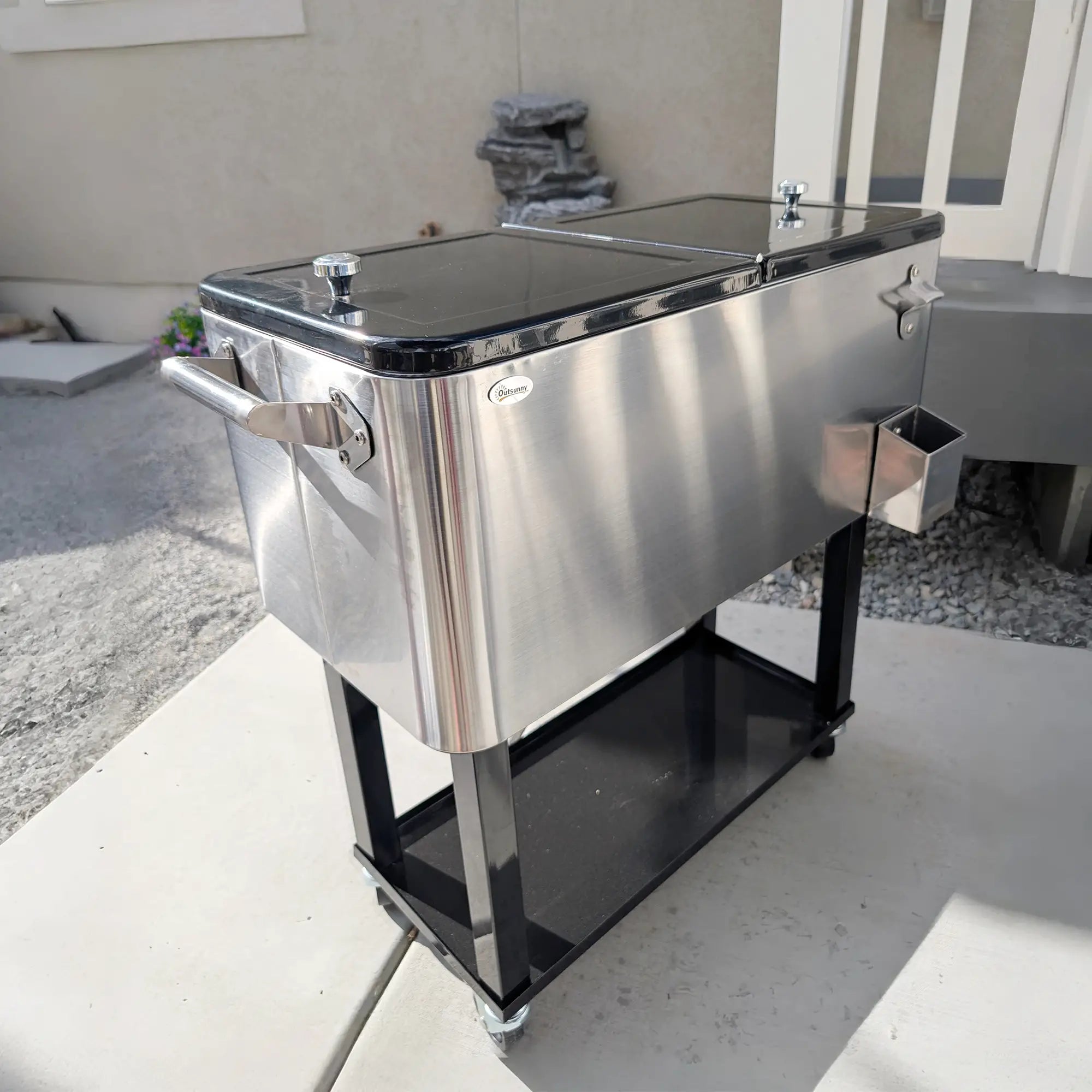 80 Quart Rolling Cooler Cart Portable Patio Ice Beer Beverage Cooling Bin for Outdoor Party w/ Bottle Opener &; Storage Shelf Silver Cooler Boxes at Gallery Canada