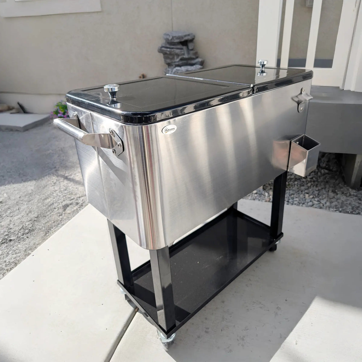 80 Quart Rolling Cooler Cart Portable Patio Ice Beer Beverage Cooling Bin for Outdoor Party w/ Bottle Opener &; Storage Shelf Silver Cooler Boxes at Gallery Canada