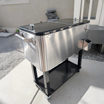 80 Quart Rolling Cooler Cart Portable Patio Ice Beer Beverage Cooling Bin for Outdoor Party w/ Bottle Opener &; Storage Shelf Silver Cooler Boxes at Gallery Canada
