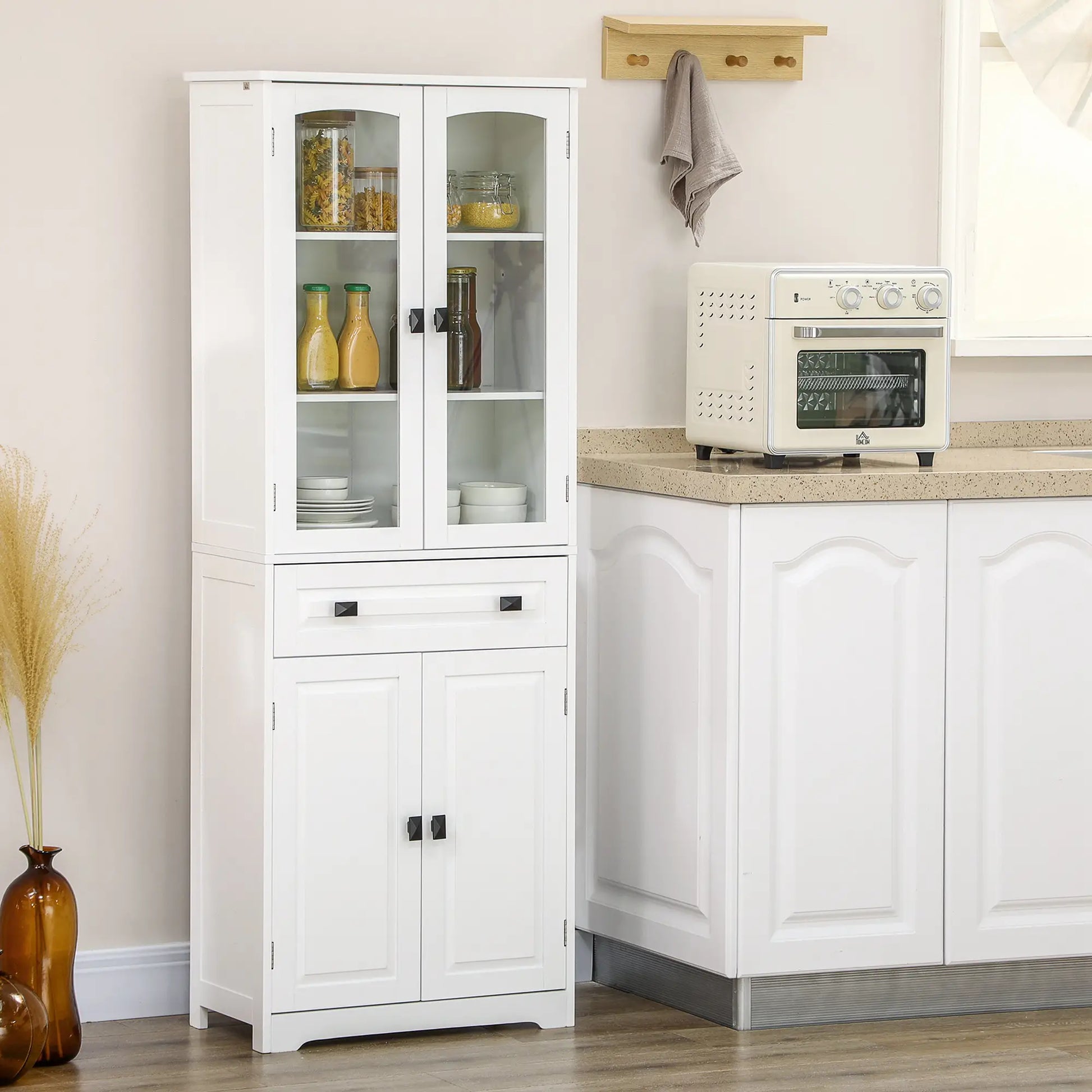 63" 4-Door Kitchen Pantry Cabinet, Adjustable Shelves, White Kitchen Pantry Cabinets at Gallery Canada