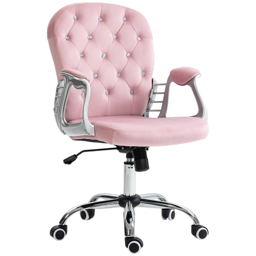 Adjustable Height Office Chair, Tufted Back Computer Desk Chair, Pink