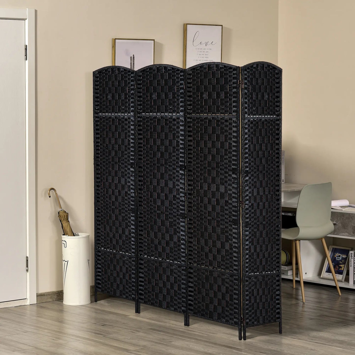 6ft Folding Room Divider, 4 Panel Wooden Frame, Black Room Dividers at Gallery Canada