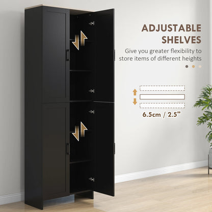67" 4-Door Kitchen Pantry Cabinet, Adjustable Shelves, Black Kitchen Pantry Cabinets at Gallery Canada