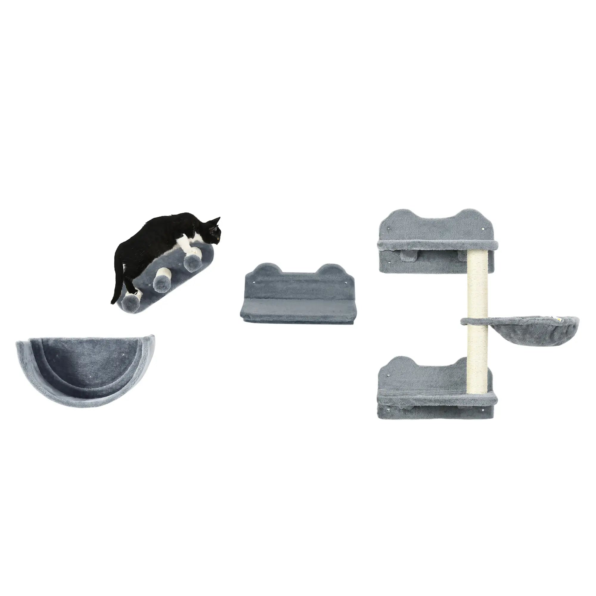 Cat Wall Shelves, 3PCs with Hammock, Scratching Post, Grey Cat Climbing Wall at Gallery Canada
