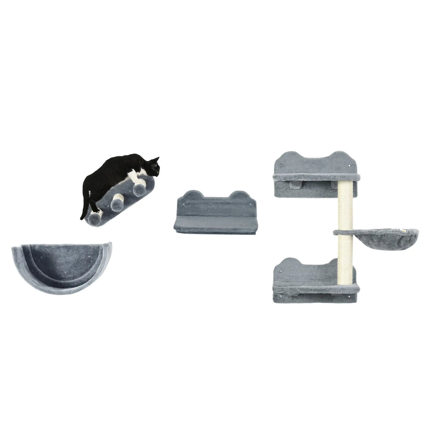 Cat Wall Shelves, 3PCs with Hammock, Scratching Post, Grey Cat Climbing Wall at Gallery Canada