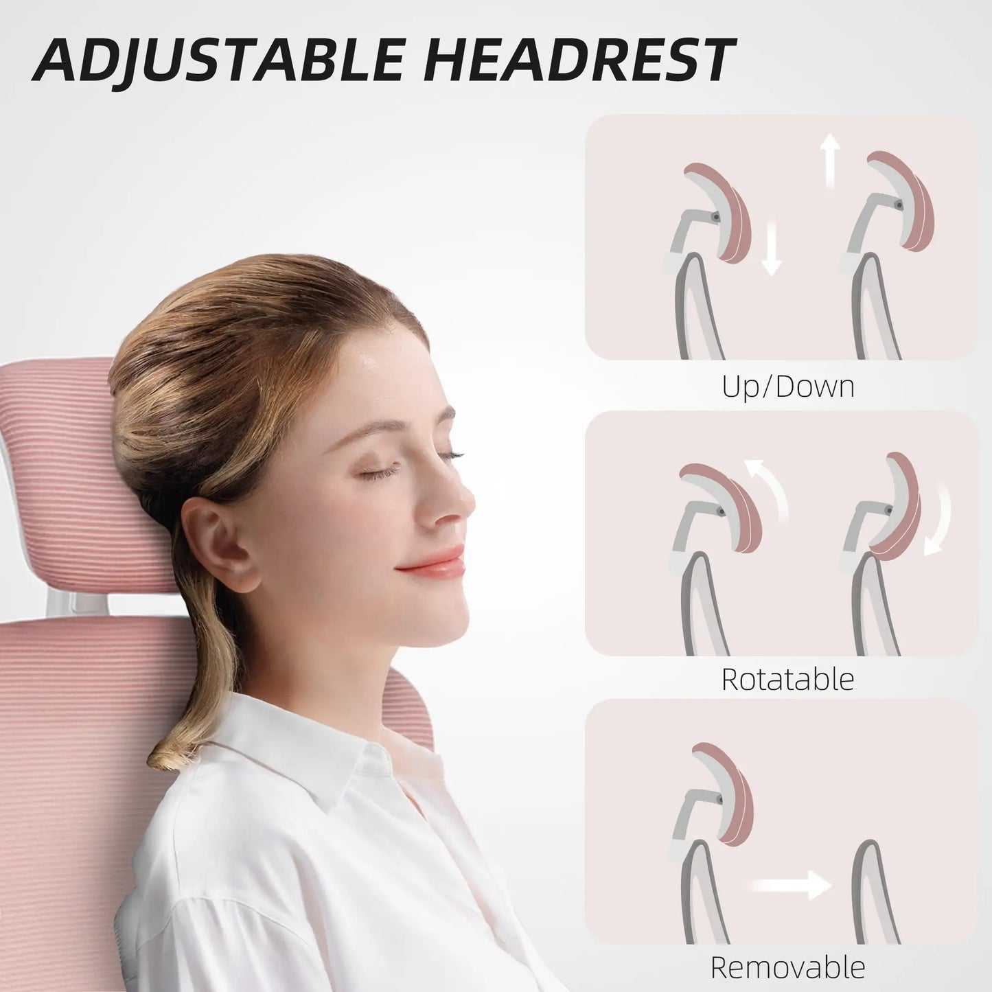 Ergonomic Mesh Office Chair, High Back, Rotatable Headrest, Flip-Up Armrests, Lumbar Support, Pink Task Chairs at Gallery Canada