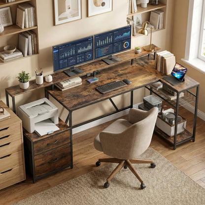 76" Gaming Desk, RGB Lights, USB Ports, Monitor Stand, Rustic Brown Gaming Desks at Gallery Canada