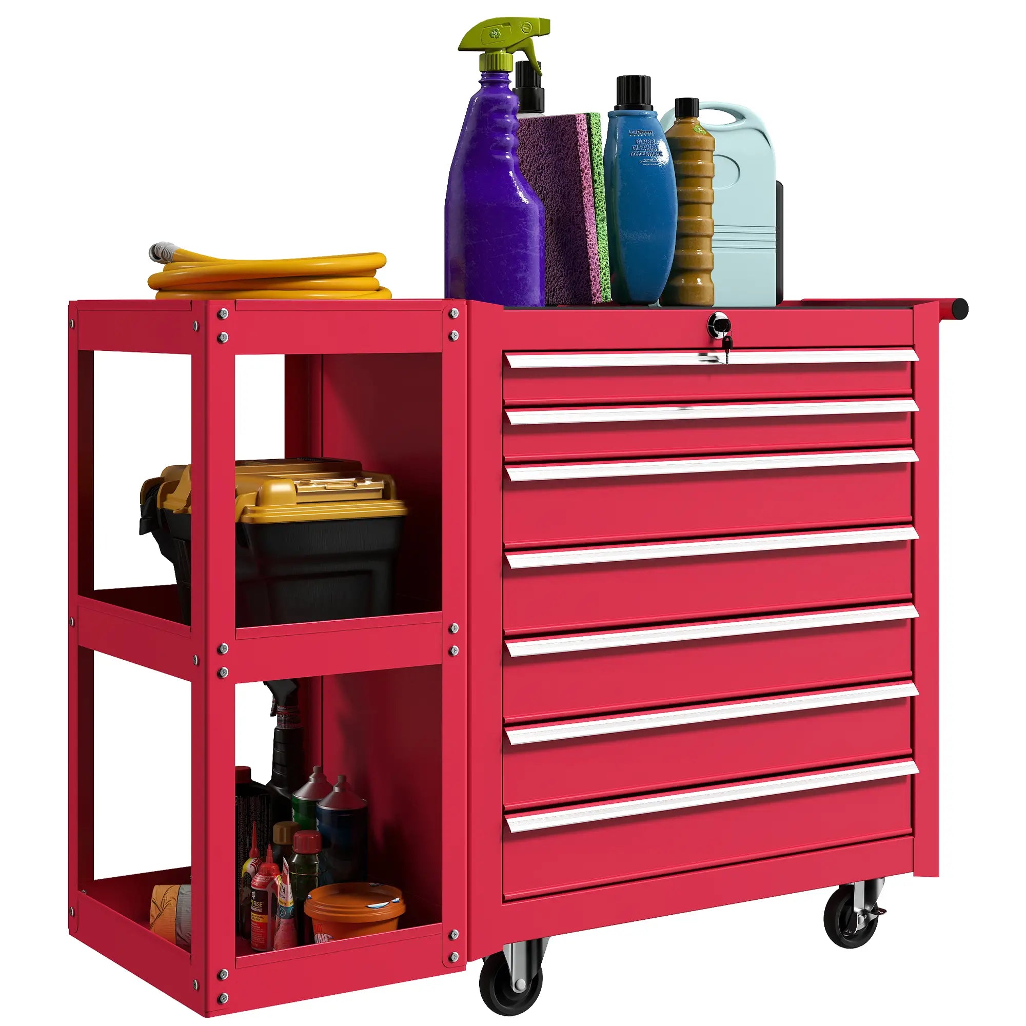 7-Drawer Rolling Tool Chest, Lockable Cabinet with Side Shelf, Red Tool Organizers at Gallery Canada