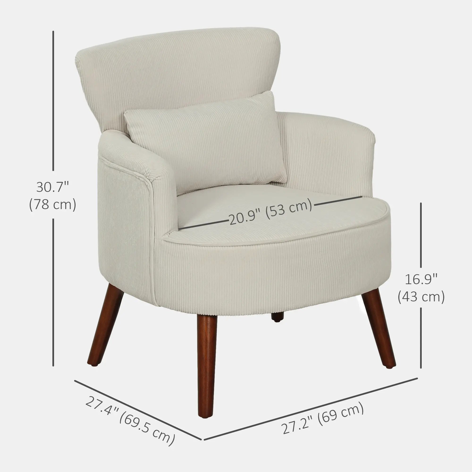Modern Accent Chair, Upholstered Armchair with Wood Legs, Cream White Accent Chairs at Gallery Canada