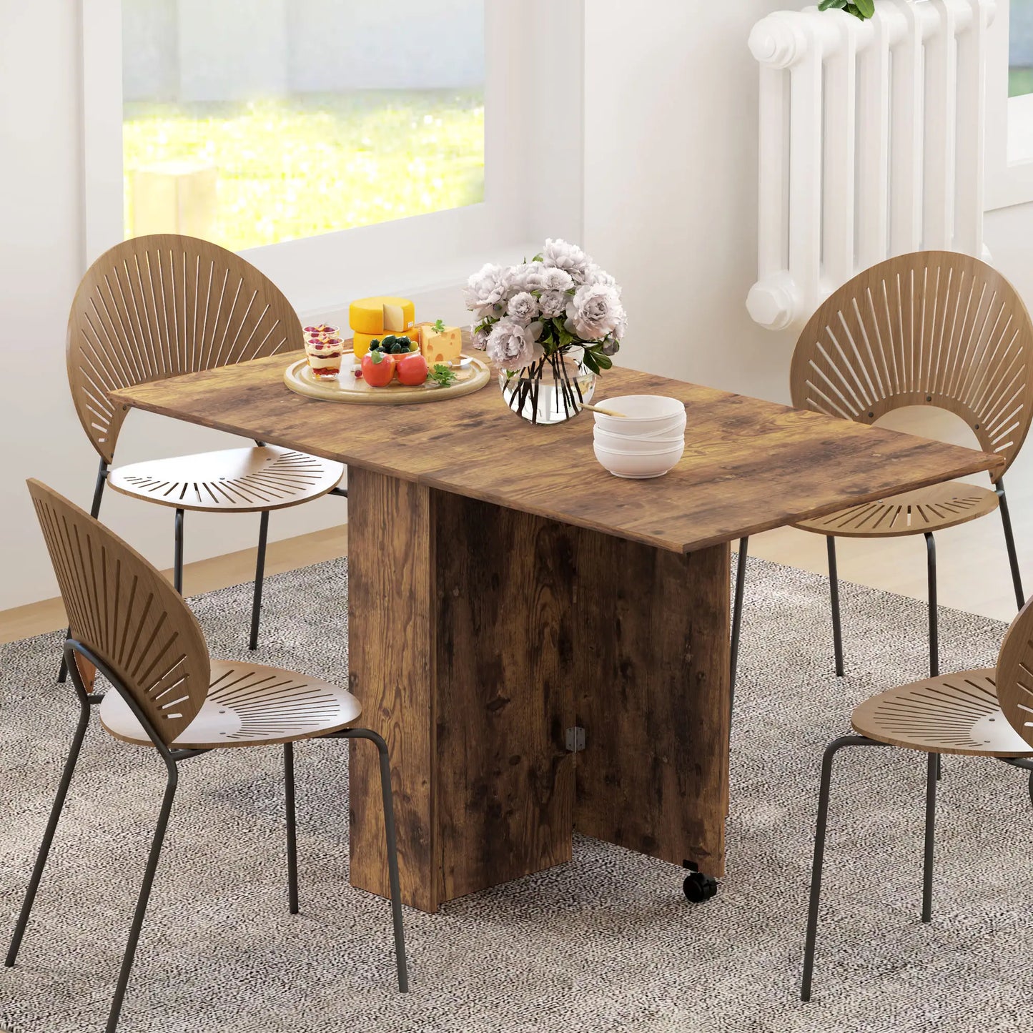 Extendable Dining Table, Collapsible w/ Shelves, Casters, Rustic Brown, Brown Dining Tables at Gallery Canada