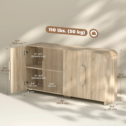 62" Sideboard Buffet Cabinet, Modern Kitchen Storage, Natural Wood Storage Cabinets at Gallery Canada