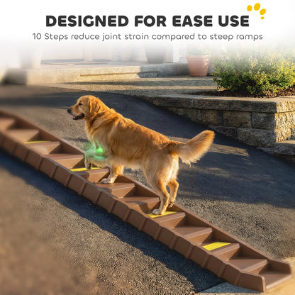 Foldable Dog Car Ramp, Anti-Slip Steps, Brown