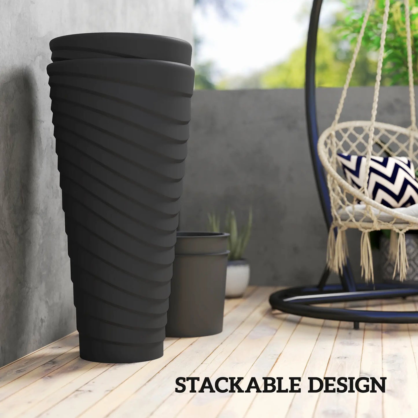 29" Tall Stackable Planters, Set of 2, Indoor Outdoor, Black Planter Set at Gallery Canada